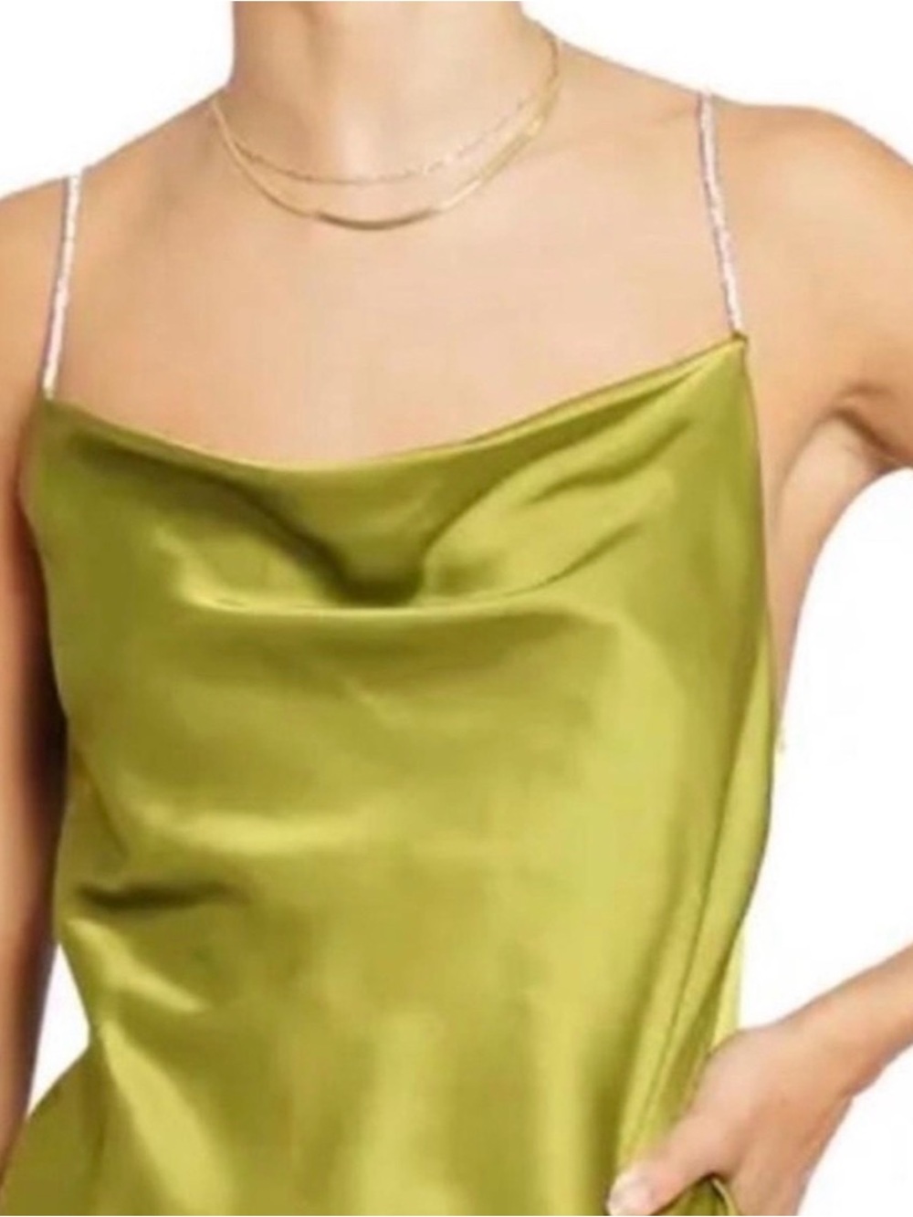 HOUSE OF HARLOW 1960 Green Satin Draped Neck Rhinestone Straps Top Size M